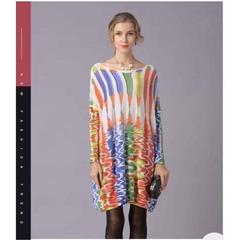 Maya Antonia Loose Sweater Dress Long Sleeve Pencil Medium Large Colorful - Picture 11 of 15